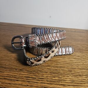 Leopard Print and Metallic Silver Women's Belt